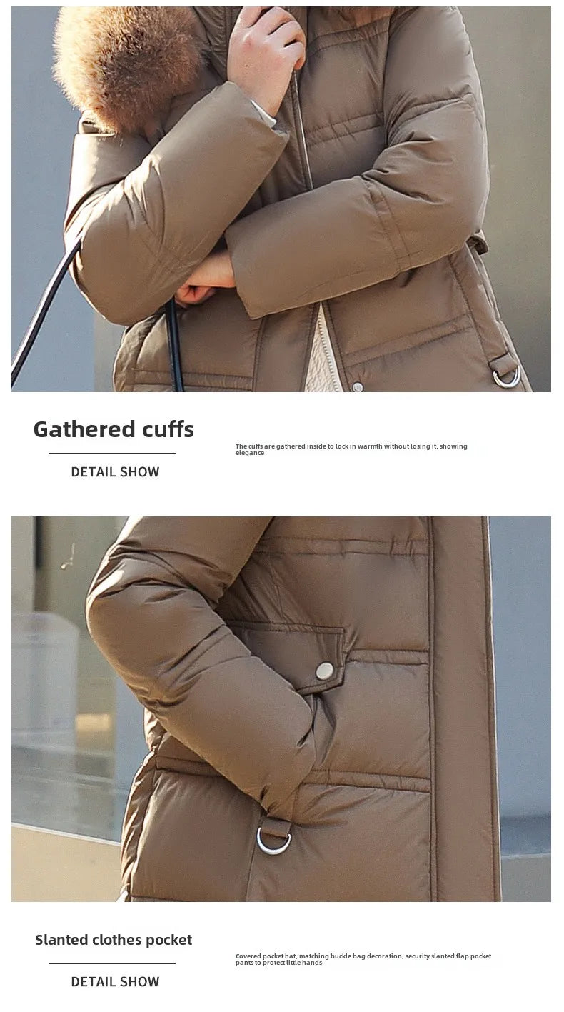 Womens Jacket Winter Women's Long Style Over Knee Big Wool Collar Cotton Jacket