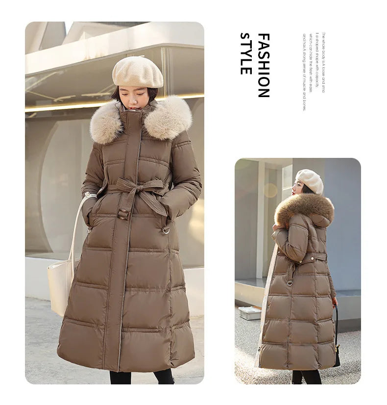 Womens Jacket Winter Women's Long Style Over Knee Big Wool Collar Cotton Jacket