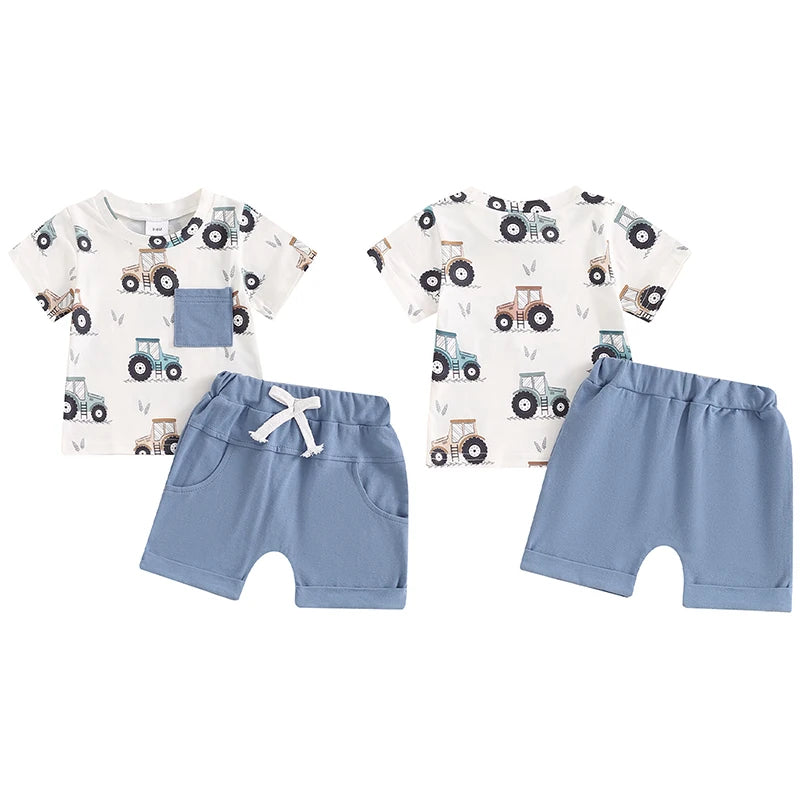 Baby Boy Summer Dinosaur/Car Print Clothes Set
