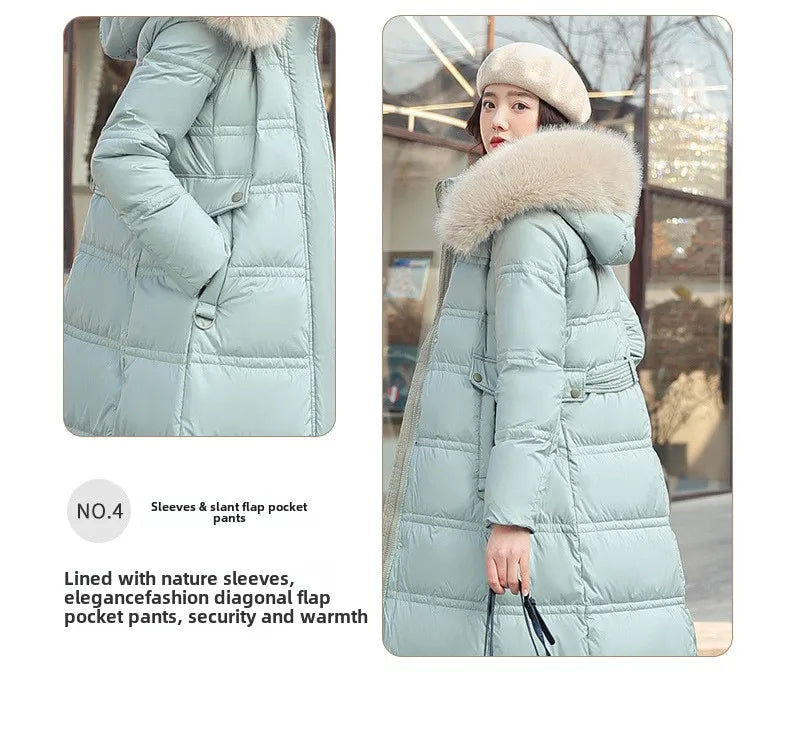 Womens Jacket Winter Women's Long Style Over Knee Big Wool Collar Cotton Jacket