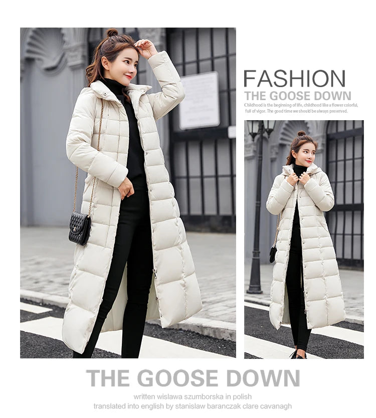 Women's warm fashion bow belt fox fur collar coat long dress women's thick coat