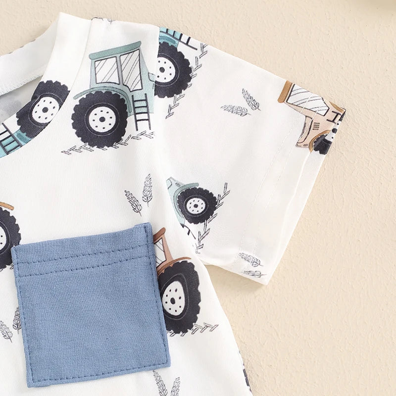 Baby Boy Summer Dinosaur/Car Print Clothes Set