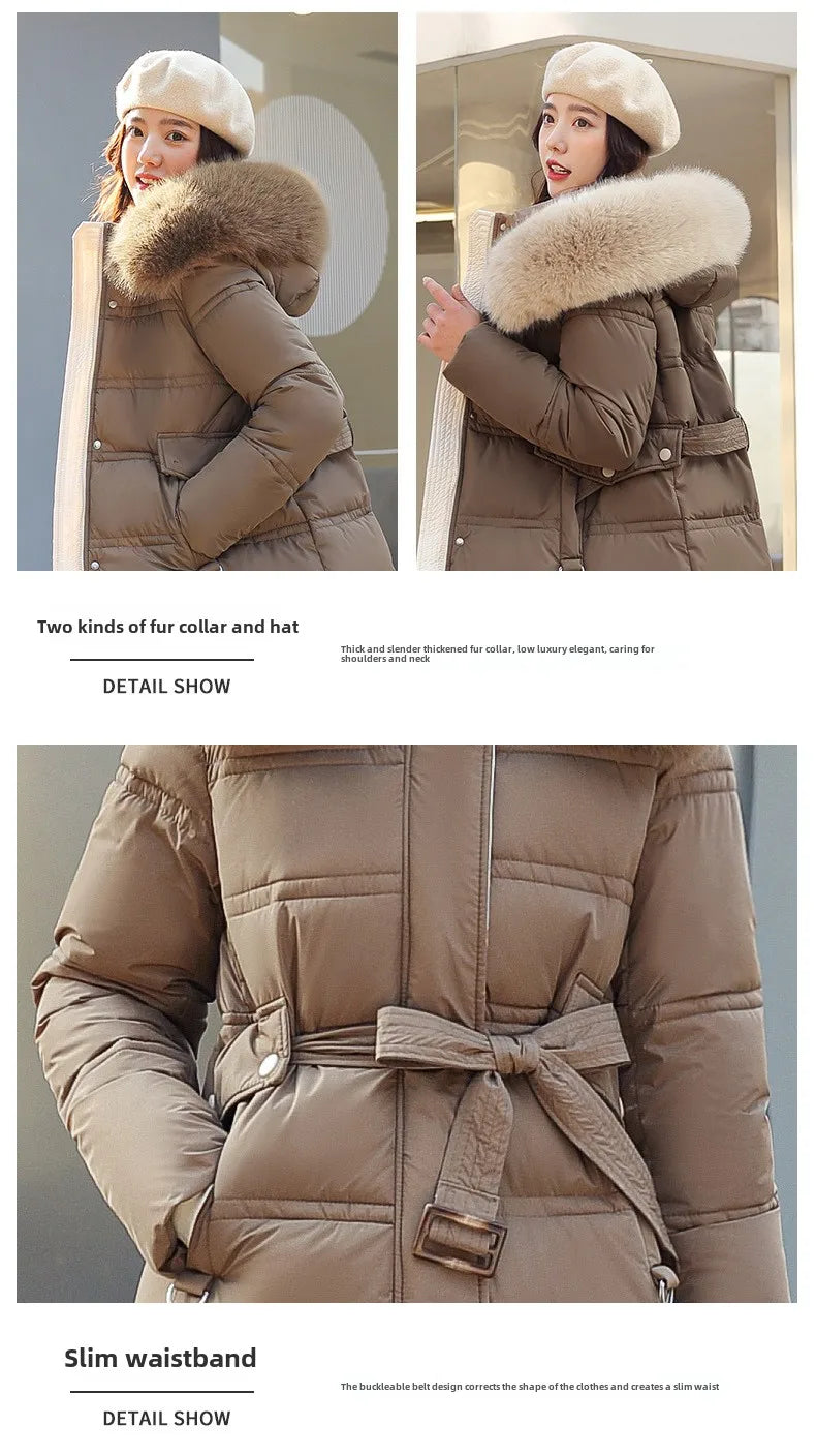 Womens Jacket Winter Women's Long Style Over Knee Big Wool Collar Cotton Jacket