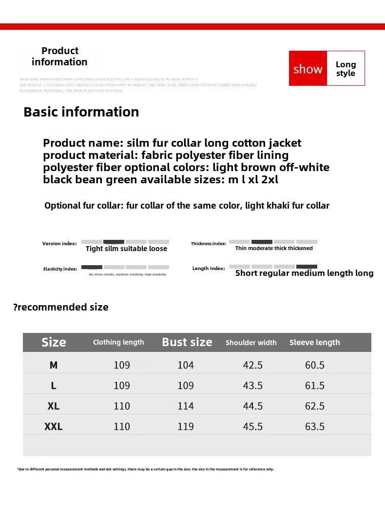 Womens Jacket Winter Women's Long Style Over Knee Big Wool Collar Cotton Jacket