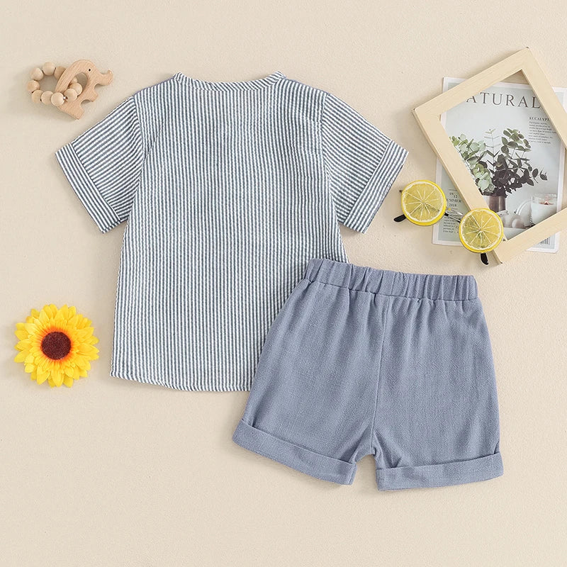Toddler Baby Boys Summer Striped Print Short Sleeve Set