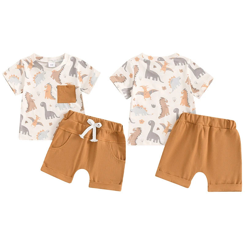 Baby Boy Summer Dinosaur/Car Print Clothes Set
