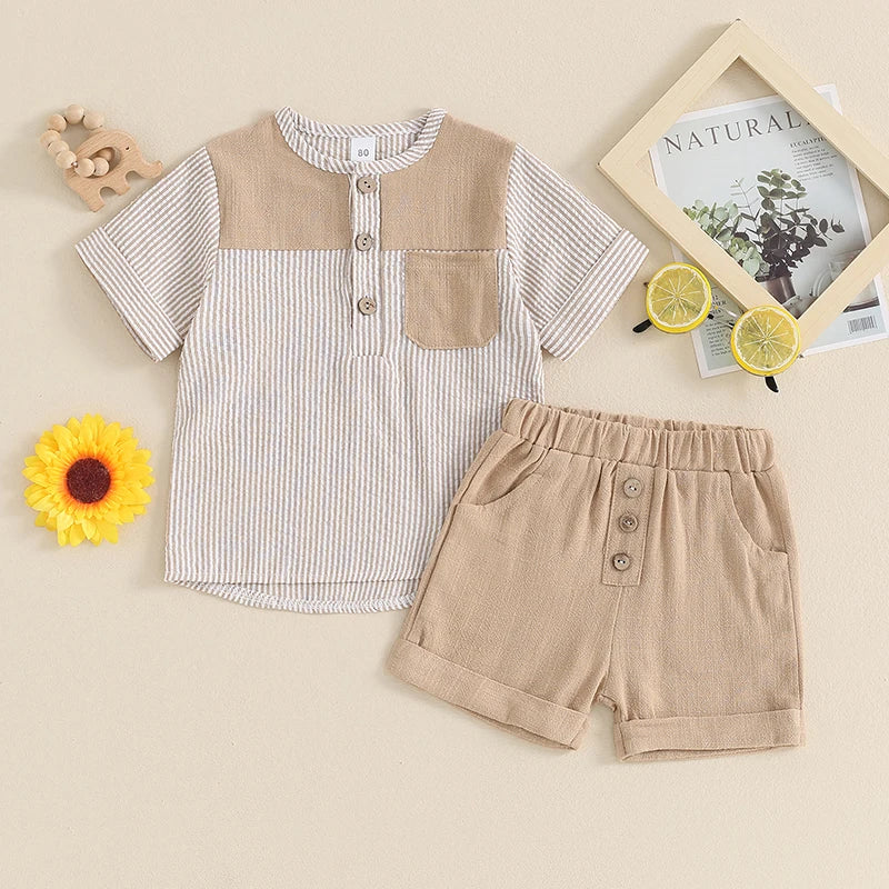 Toddler Baby Boys Summer Striped Print Short Sleeve Set