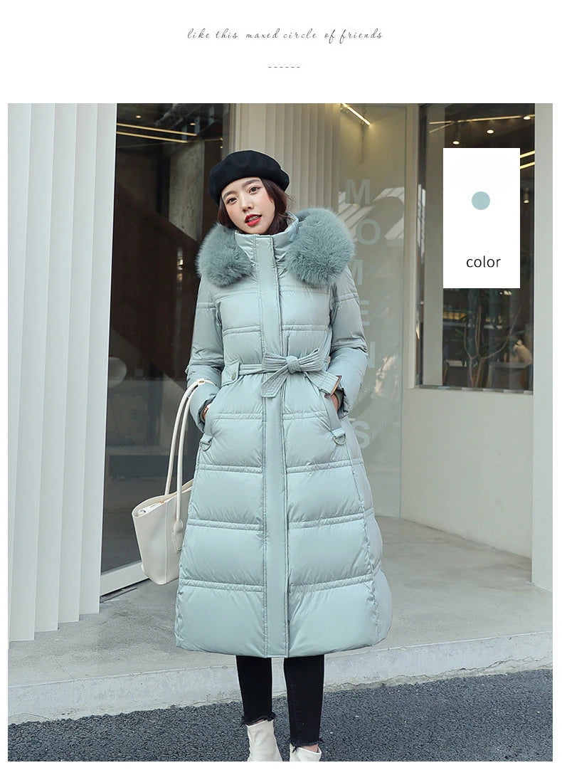 Womens Jacket Winter Women's Long Style Over Knee Big Wool Collar Cotton Jacket