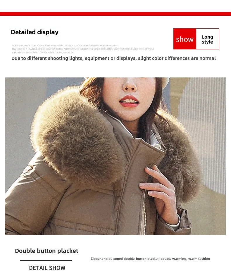Womens Jacket Winter Women's Long Style Over Knee Big Wool Collar Cotton Jacket