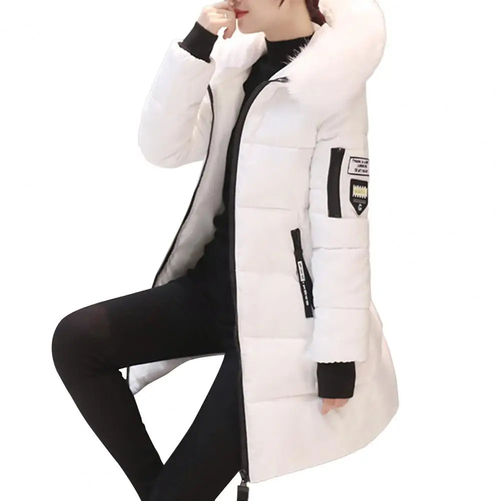 Women Winter Cotton Coat Parka Thickened Padded Stuffed Hooded Mid Length