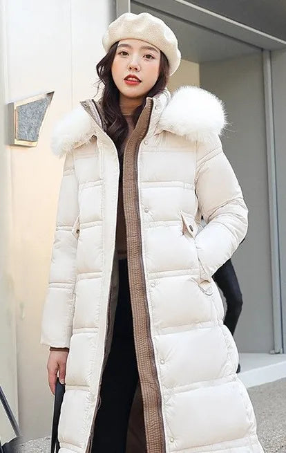 Womens Jacket Winter Women's Long Style Over Knee Big Wool Collar Cotton Jacket