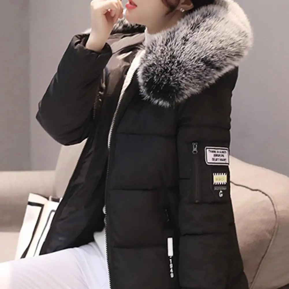 Women Winter Cotton Coat Parka Thickened Padded Stuffed Hooded Mid Length
