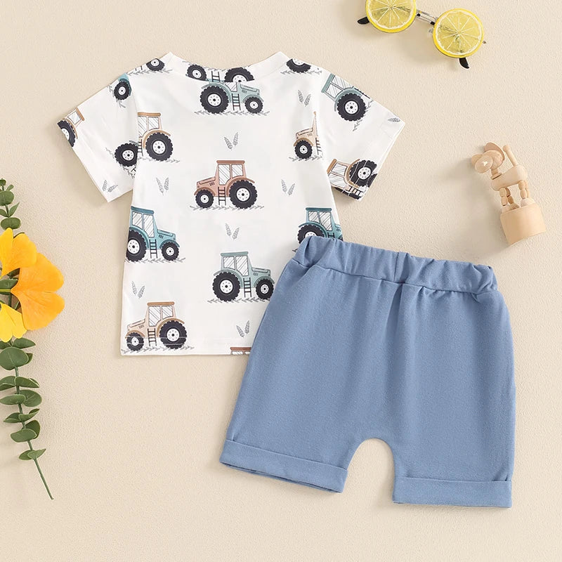 Baby Boy Summer Dinosaur/Car Print Clothes Set