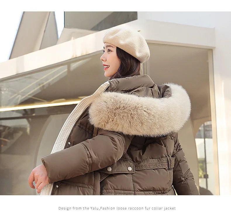 Womens Jacket Winter Women's Long Style Over Knee Big Wool Collar Cotton Jacket