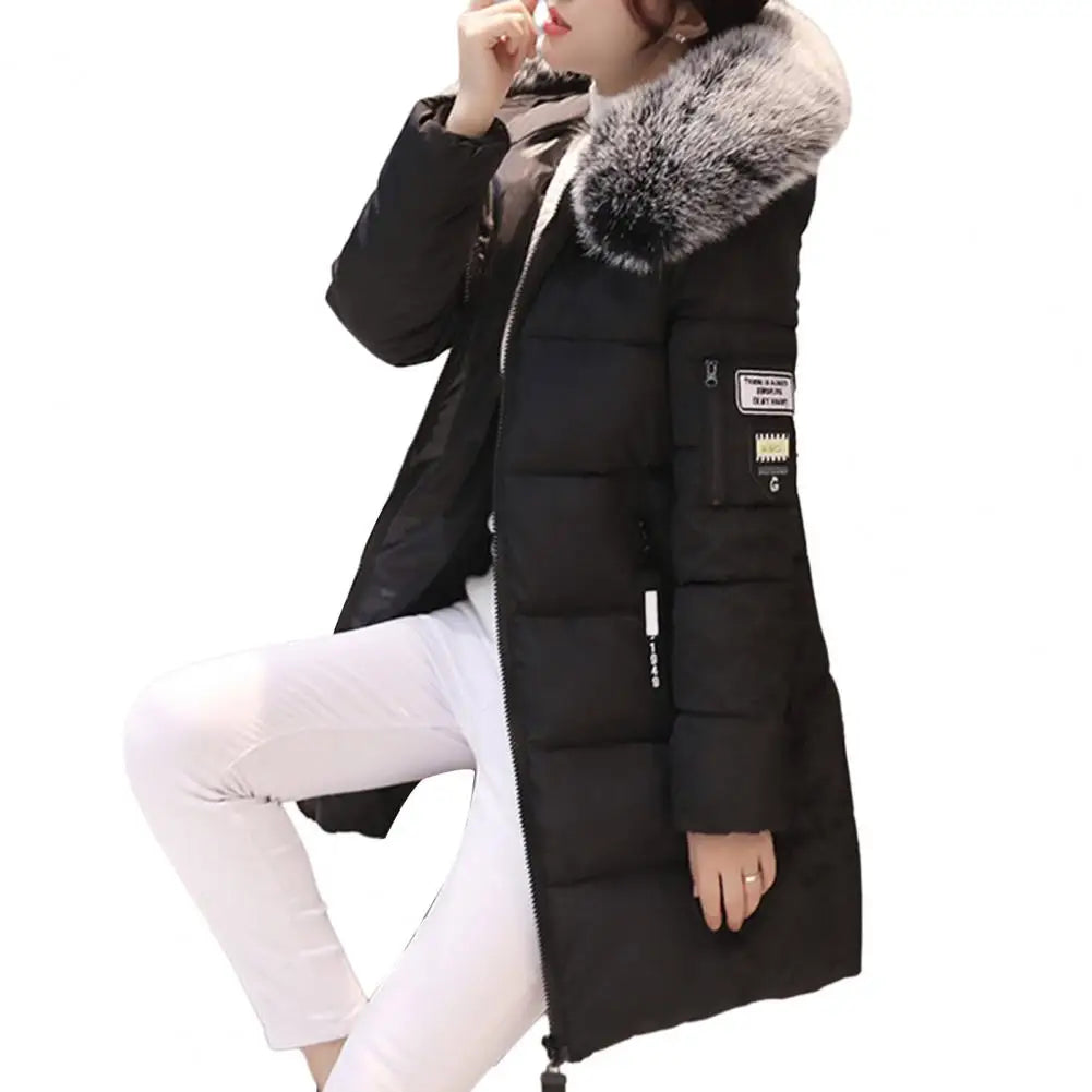 Women Winter Cotton Coat Parka Thickened Padded Stuffed Hooded Mid Length