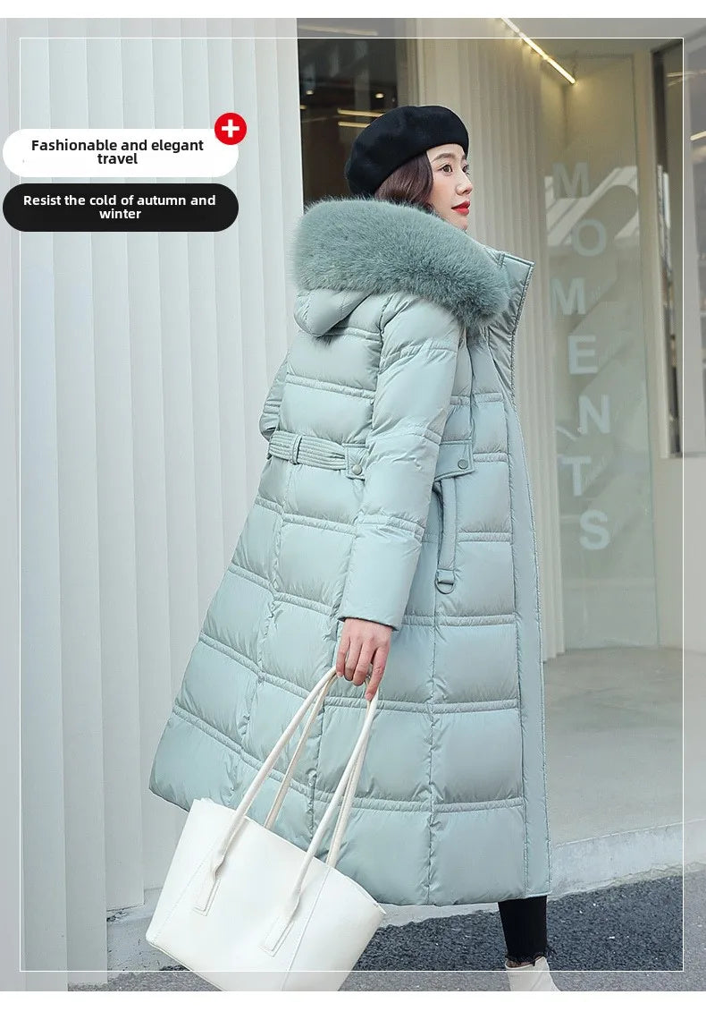 Womens Jacket Winter Women's Long Style Over Knee Big Wool Collar Cotton Jacket