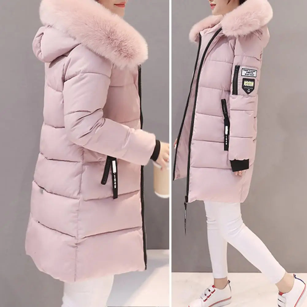 Women Winter Cotton Coat Parka Thickened Padded Stuffed Hooded Mid Length