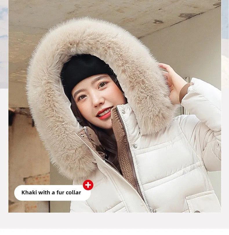 Womens Jacket Winter Women's Long Style Over Knee Big Wool Collar Cotton Jacket