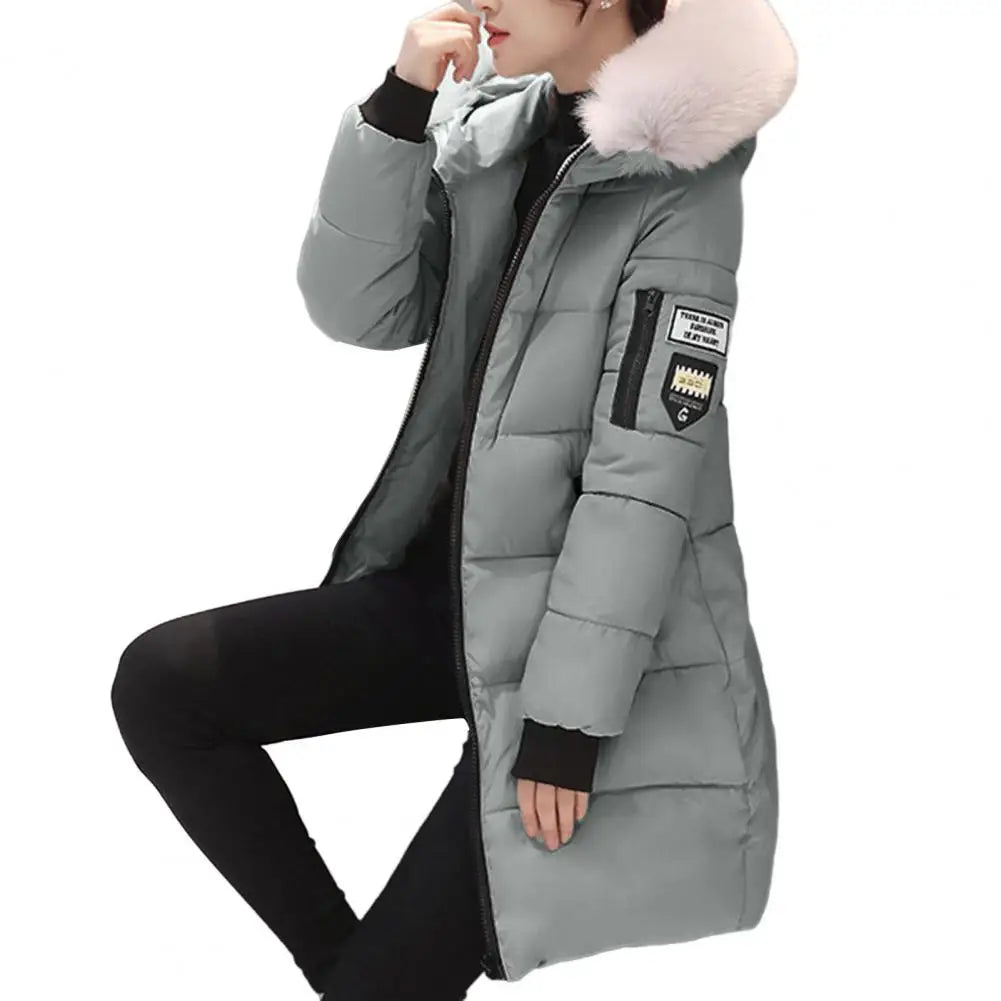Women Winter Cotton Coat Parka Thickened Padded Stuffed Hooded Mid Length