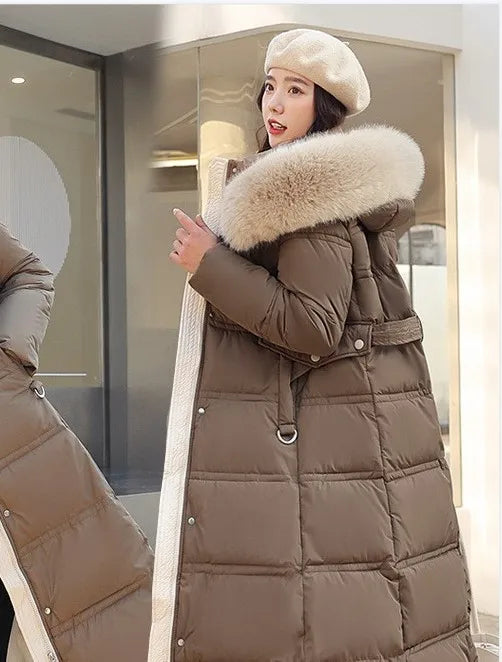 Womens Jacket Winter Women's Long Style Over Knee Big Wool Collar Cotton Jacket