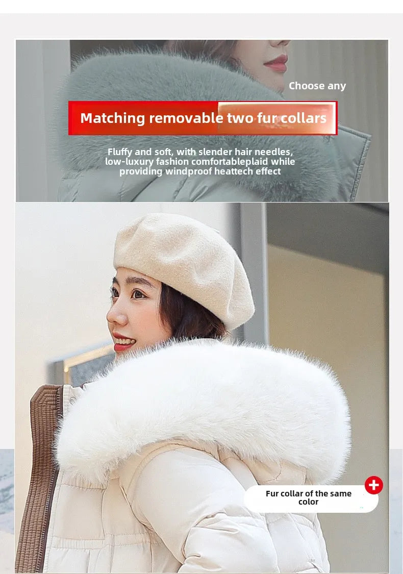Womens Jacket Winter Women's Long Style Over Knee Big Wool Collar Cotton Jacket