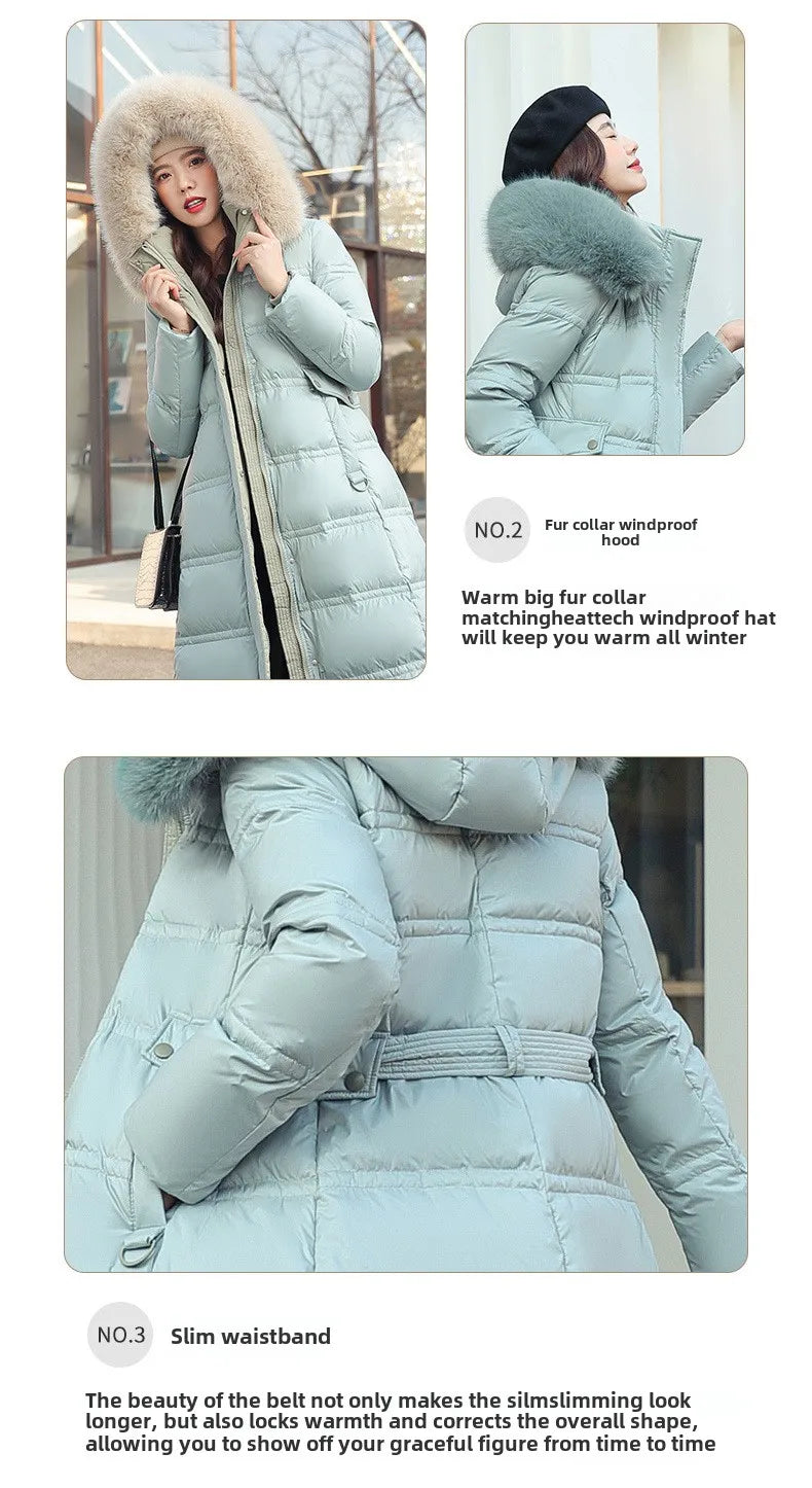 Womens Jacket Winter Women's Long Style Over Knee Big Wool Collar Cotton Jacket