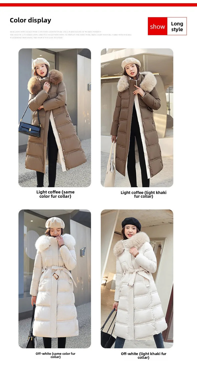 Womens Jacket Winter Women's Long Style Over Knee Big Wool Collar Cotton Jacket
