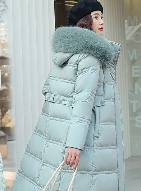 Womens Jacket Winter Women's Long Style Over Knee Big Wool Collar Cotton Jacket