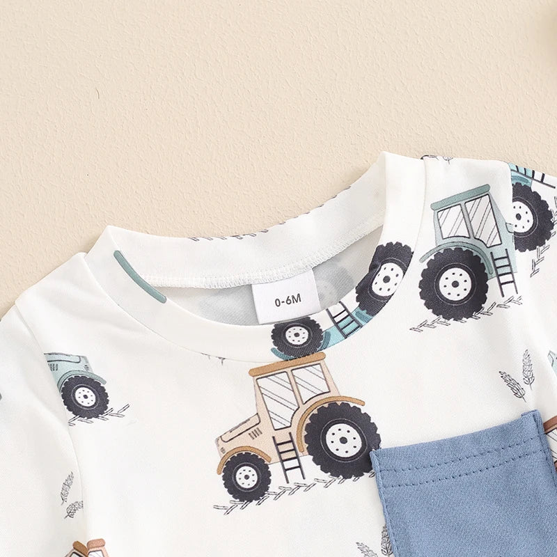 Baby Boy Summer Dinosaur/Car Print Clothes Set