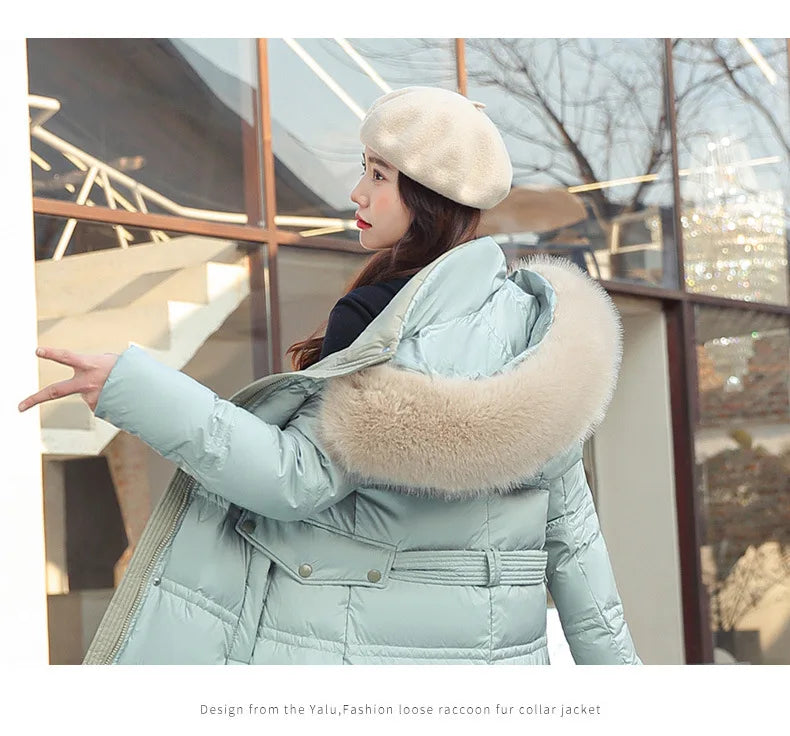 Womens Jacket Winter Women's Long Style Over Knee Big Wool Collar Cotton Jacket