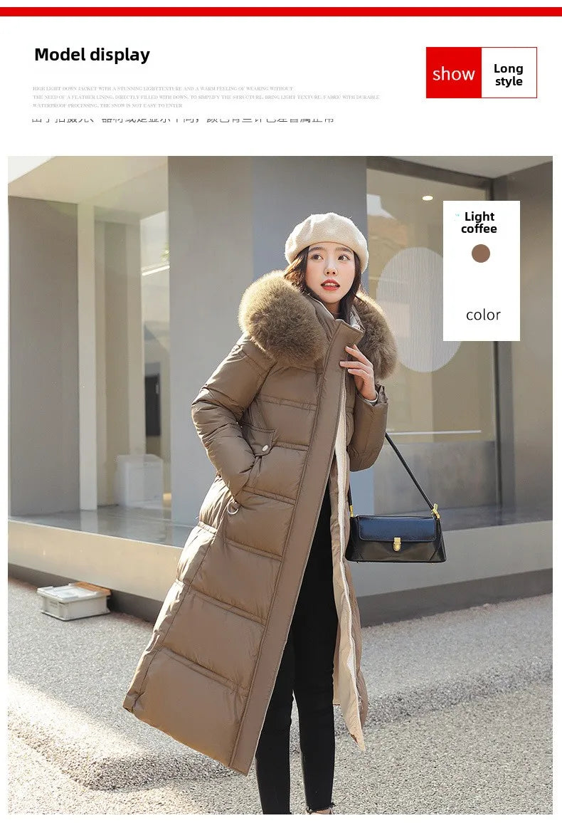 Womens Jacket Winter Women's Long Style Over Knee Big Wool Collar Cotton Jacket