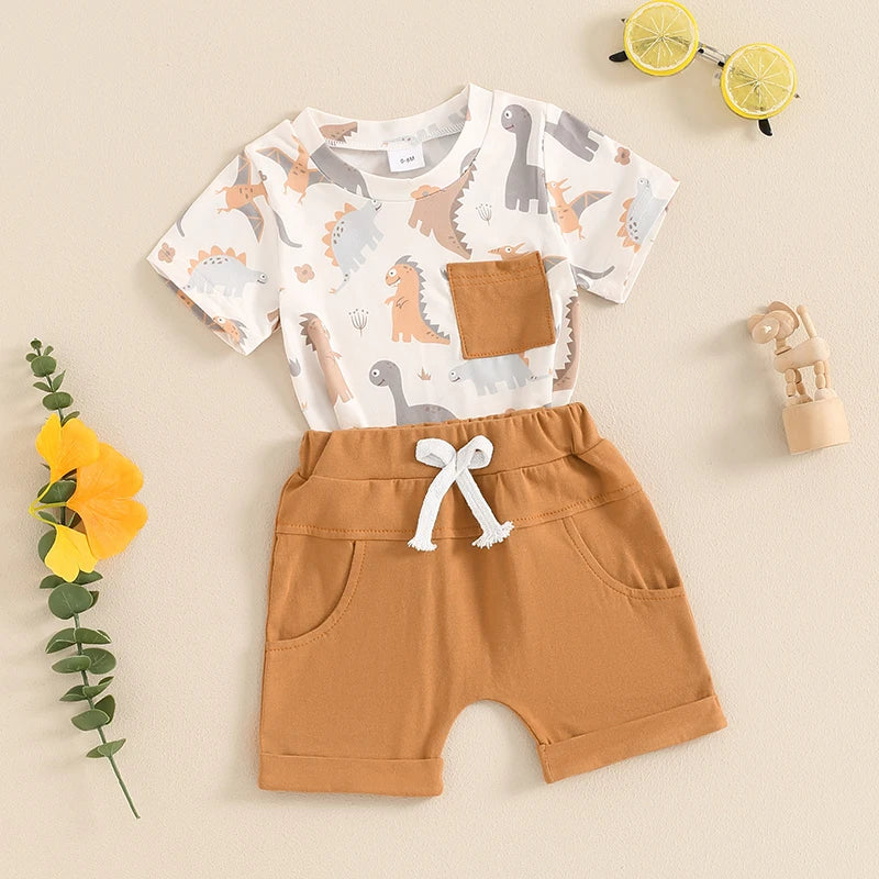 Baby Boy Summer Dinosaur/Car Print Clothes Set