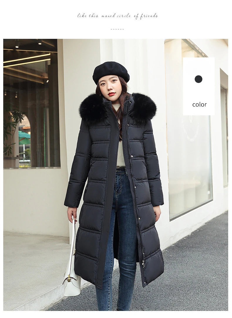 Womens Jacket Winter Women's Long Style Over Knee Big Wool Collar Cotton Jacket