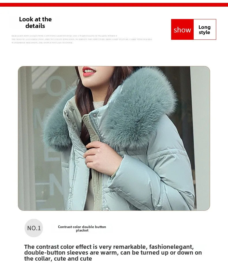Womens Jacket Winter Women's Long Style Over Knee Big Wool Collar Cotton Jacket