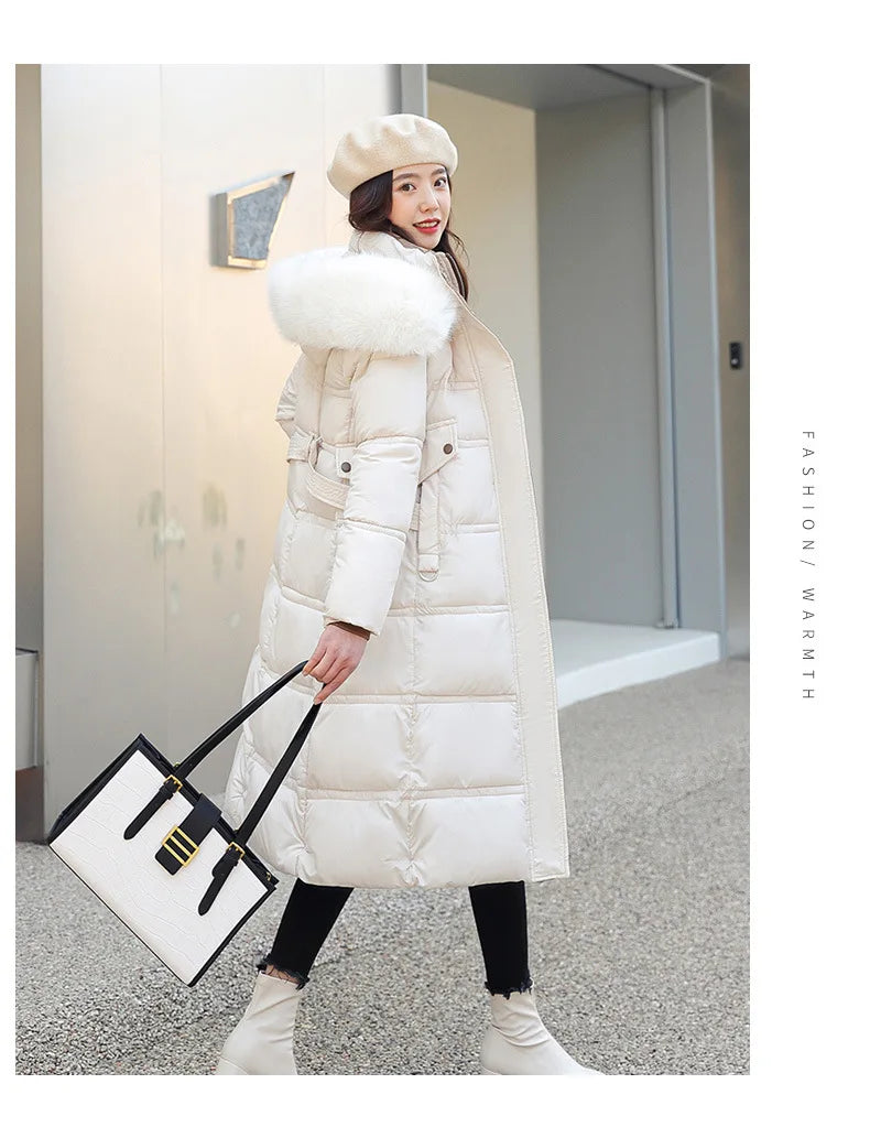 Womens Jacket Winter Women's Long Style Over Knee Big Wool Collar Cotton Jacket