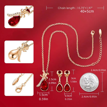 Ruby Rose Flower and Droplet Shape Jewelry Set