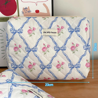 Cotton Fashion Cute Bow Flower Make-up Bag