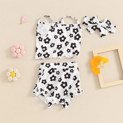 Summer Baby Girls Floral Sleeveless Clothes Set