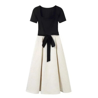 Womens T-shirt Dress Suit High Waist Elegant Fashion Pleated Skirts
