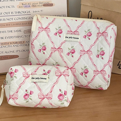 Cotton Fashion Cute Bow Flower Make-up Bag