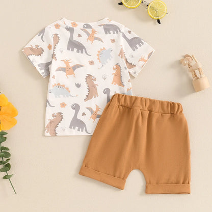 Baby Boy Summer Dinosaur/Car Print Clothes Set
