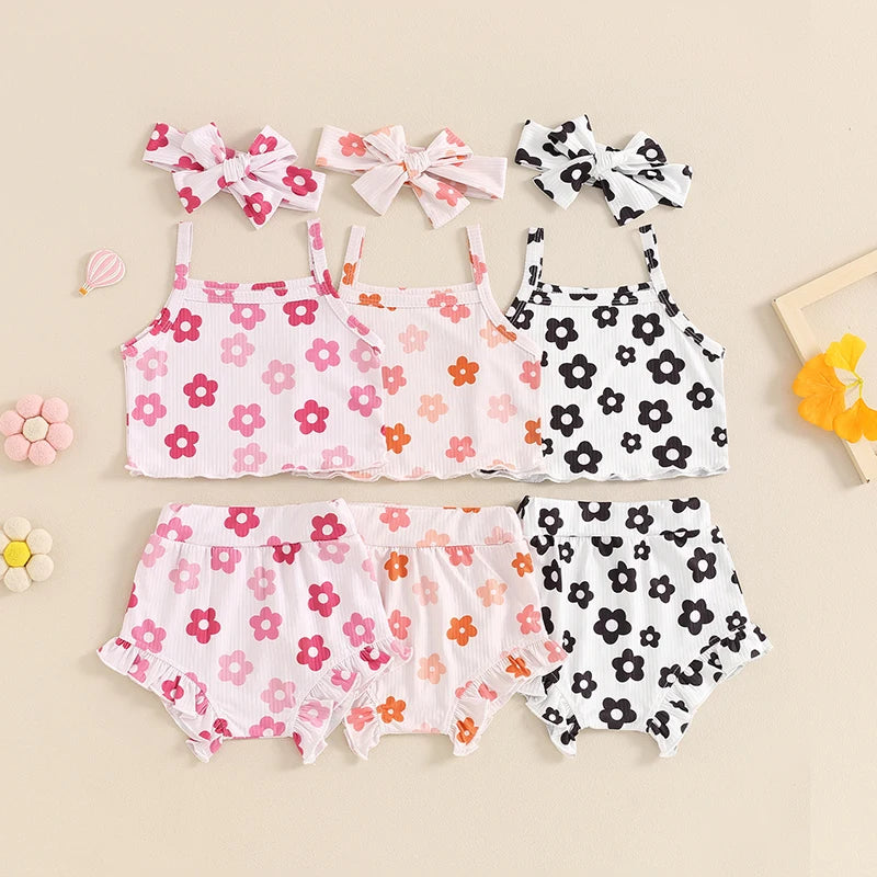 Summer Baby Girls Floral Sleeveless Clothes Set