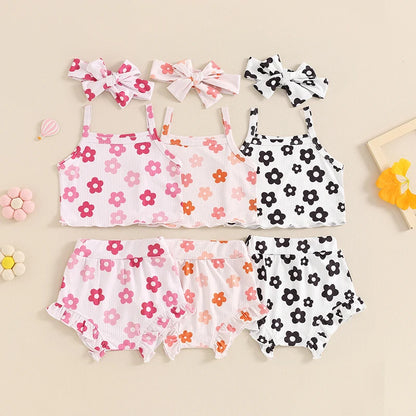 Summer Baby Girls Floral Sleeveless Clothes Set