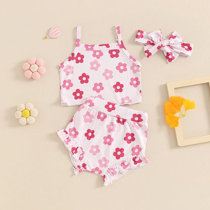 Summer Baby Girls Floral Sleeveless Clothes Set
