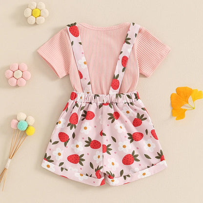 2Pcs Solid Color Ribbed Short Sleeve Clothing Set