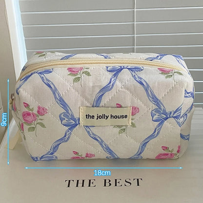 Cotton Fashion Cute Bow Flower Make-up Bag