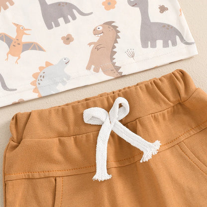 Baby Boy Summer Dinosaur/Car Print Clothes Set