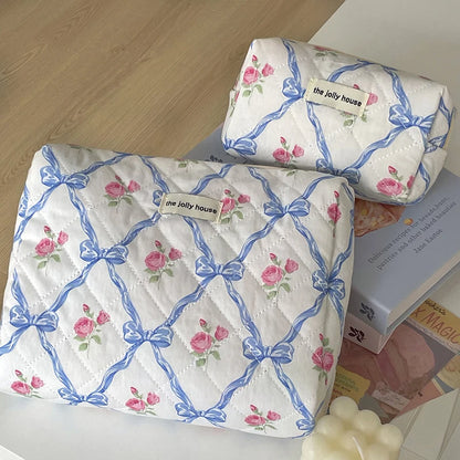 Cotton Fashion Cute Bow Flower Make-up Bag