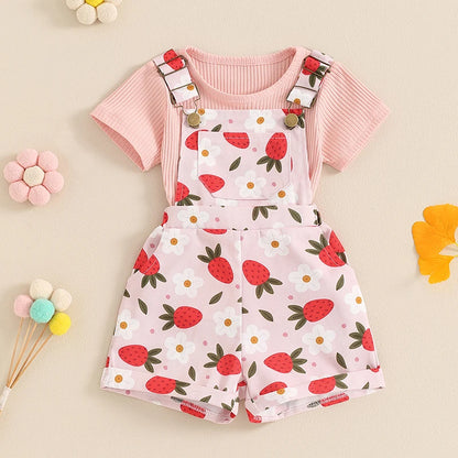 2Pcs Solid Color Ribbed Short Sleeve Clothing Set