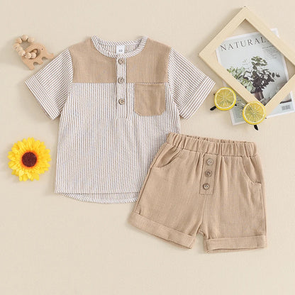 Toddler Baby Boys Summer Striped Print Short Sleeve Set